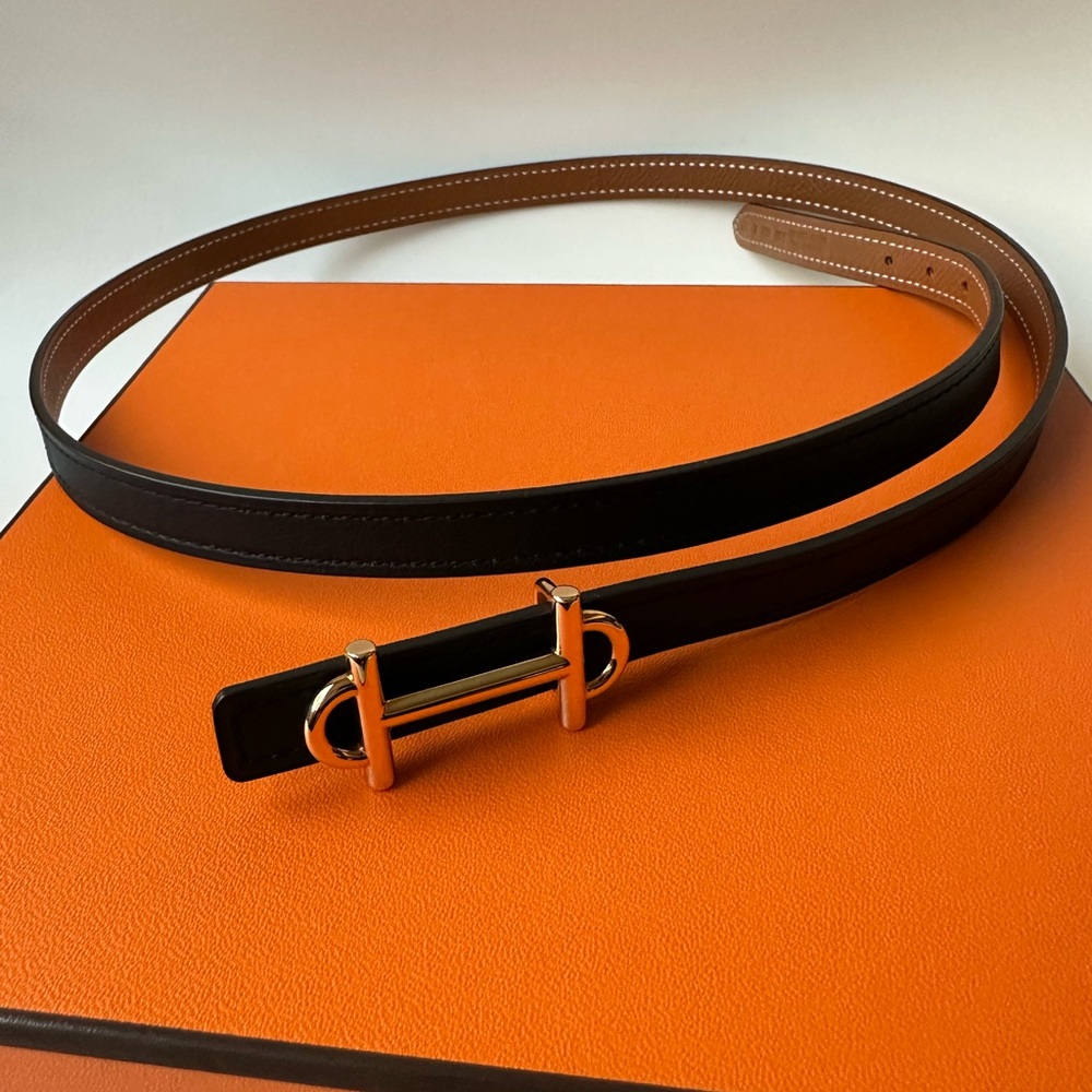 Hermes Gamma Belt Buckle Reversible Leather Strap 13mm - Picture 5 of 11